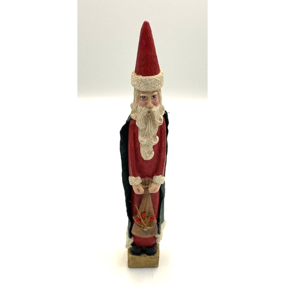 Vtg Resin Santa Claus Figurine 7" Paper Mache Coat Slender Carrying Bag